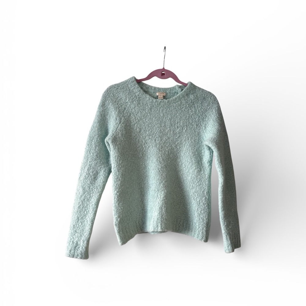 J Crew Mint Blue Bouclé Wool Alpaca Blend Crewneck Sweater Size M